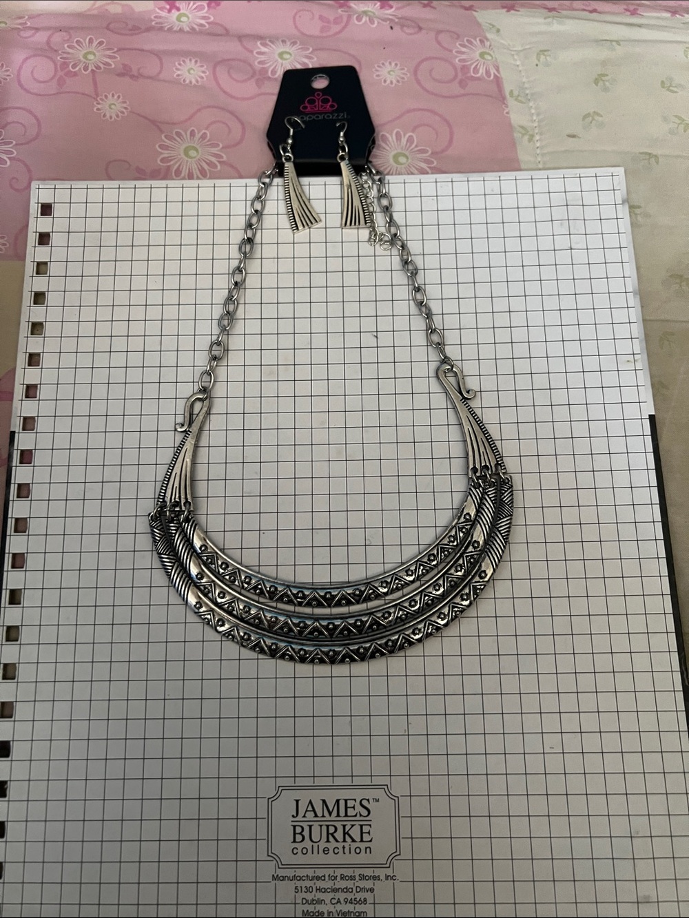 paparazzi Silver-Tone Layered Tribal Collar Necklace with Tassel Earrings